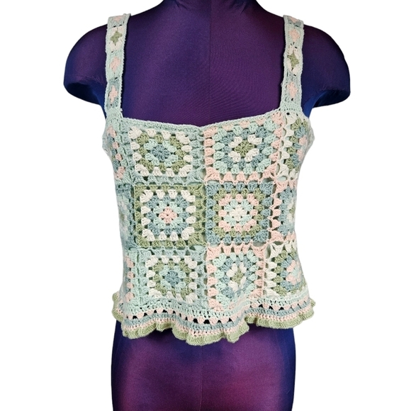 American Eagle Mint Green Pastel Crocheted Cropped Tank Top Size Medium O74 - Picture 8 of 8